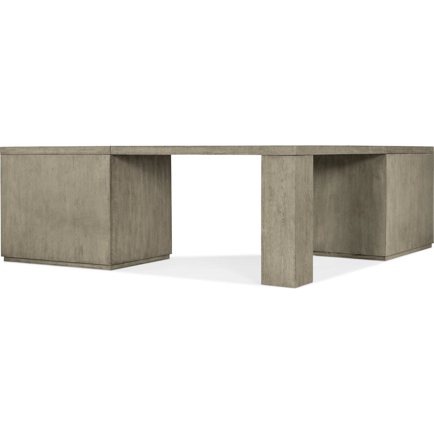 002 SI-1900742 | Additional Silo | Linville Falls Corner Desk with 2 Open Files by Hooker Furniture in mink, antique pewter. Made from oak veneers in a modern style.