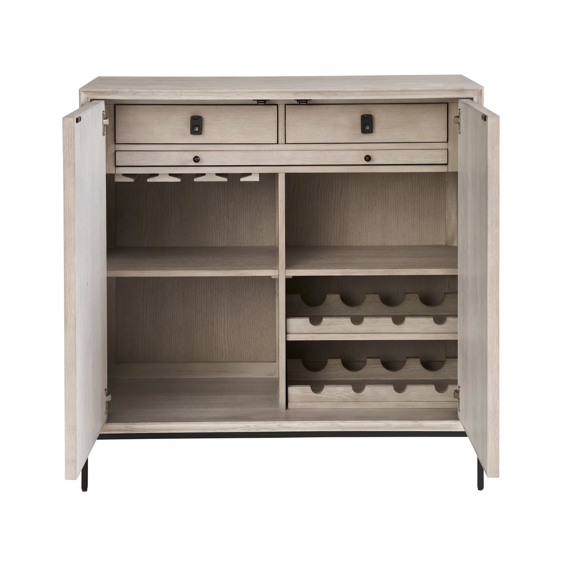 Coalesce Odessa Bar Cabinet by Universal Furniture in rolling fog, flat linen door fronts. Made from unique in a unique style.