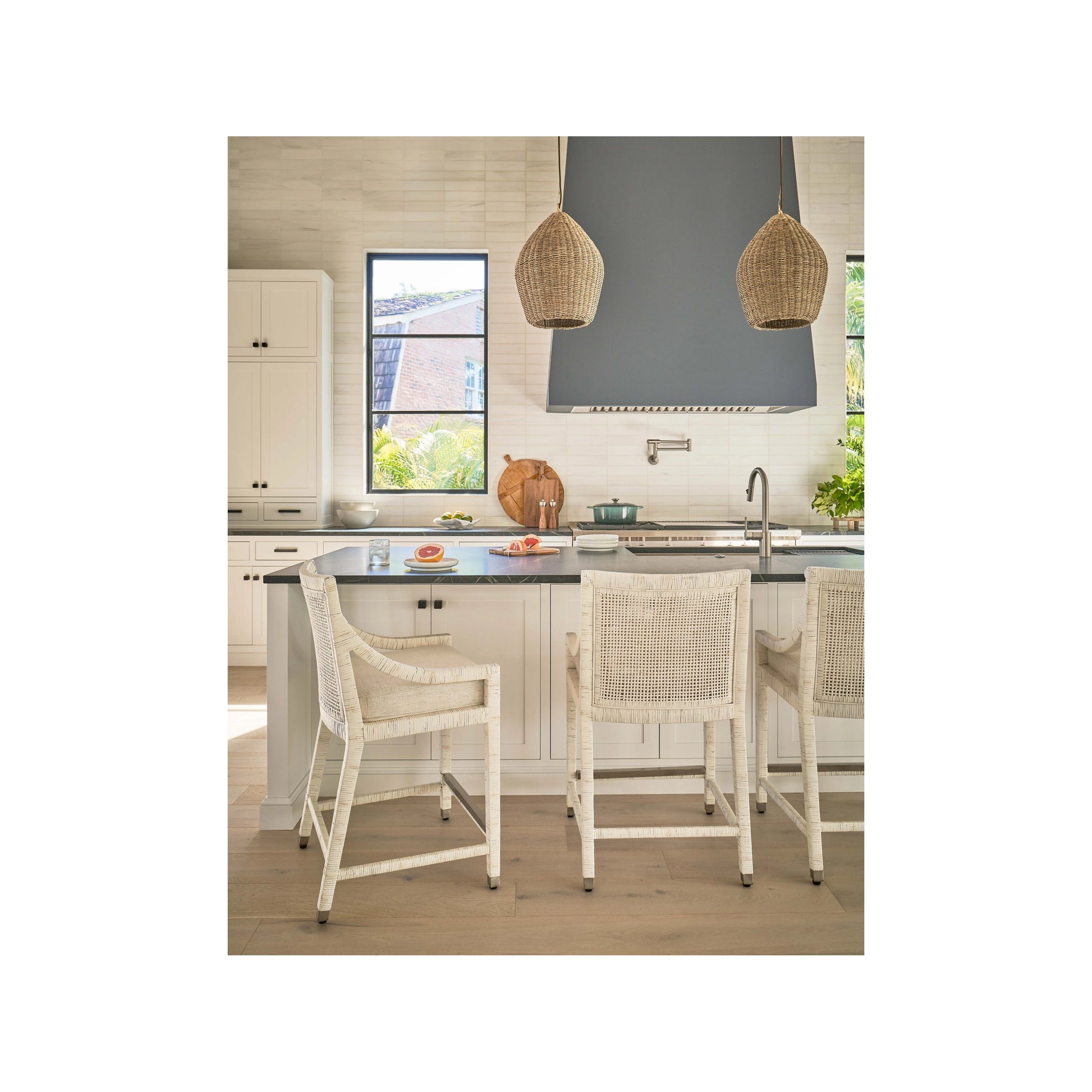 Weekender Longboat Counter Chair by Coastal Living by Universal Furniture in white rattan. Made from unique in a cottage & farmhouse style.