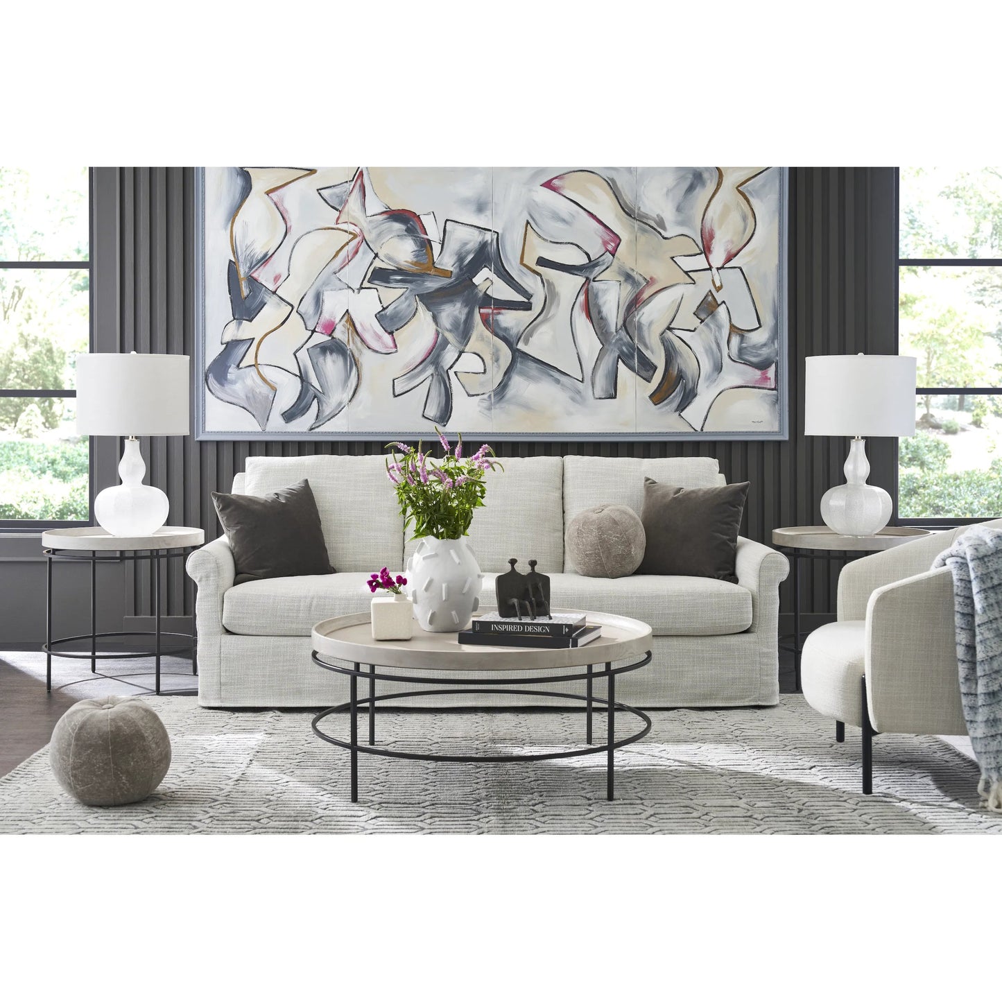 003 SI-2146338 | Lifestyle | Coalesce Round Tray Top Cocktail Table by Universal Furniture in rolling fog. Made from unique in a modern style.