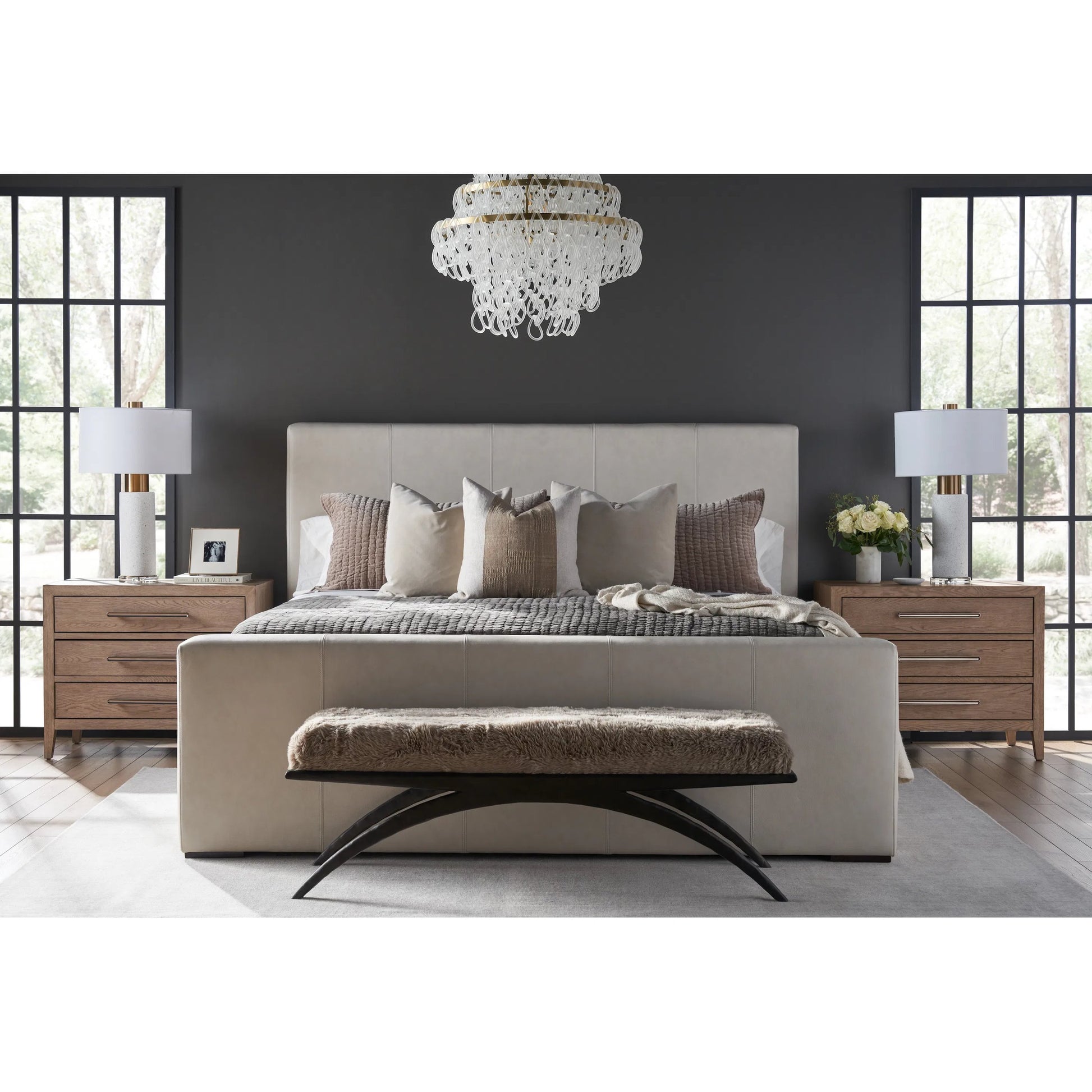 Modern Nola Bench by Universal Furniture in cast aluminum base with texture. Made from unique in a unique style.