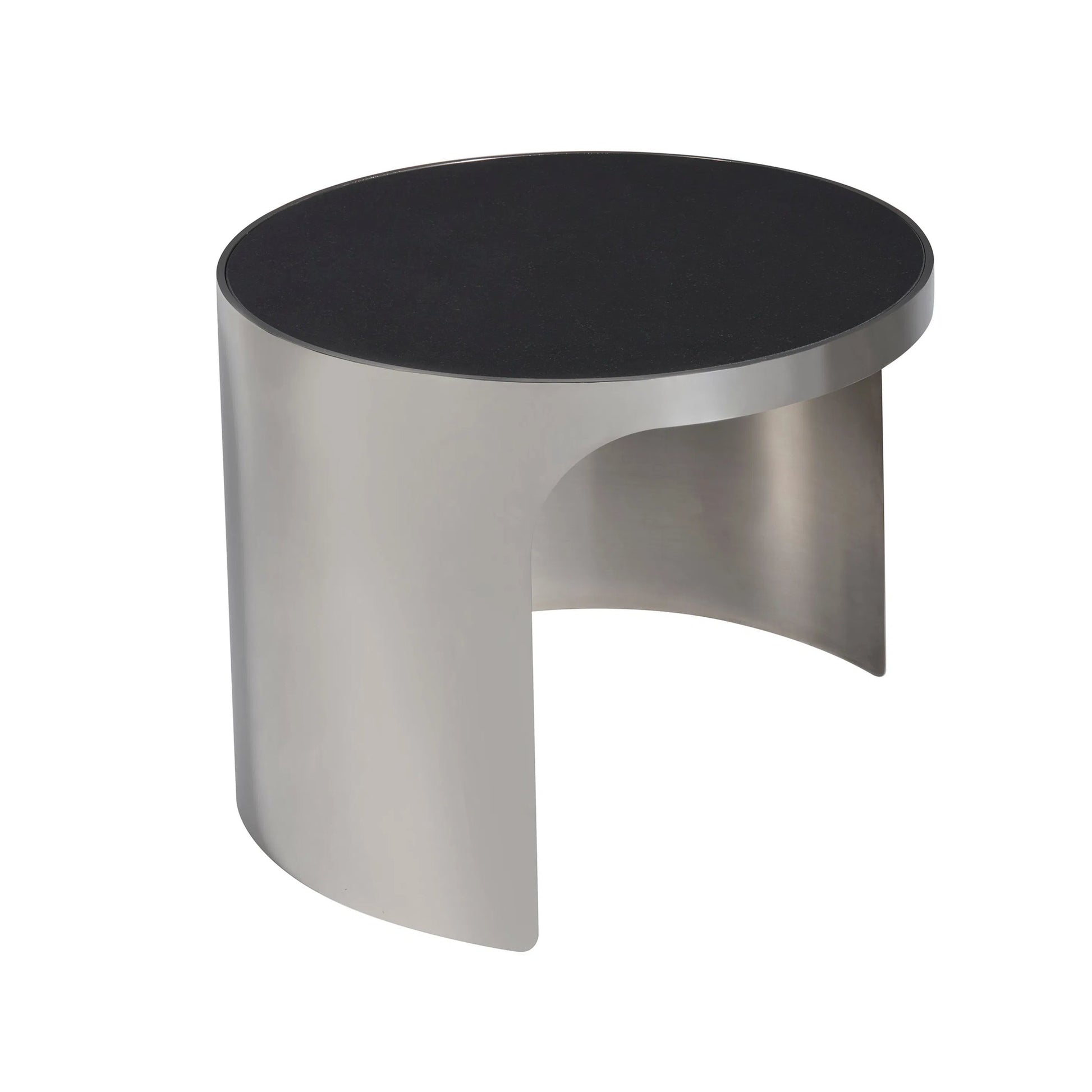 Modern Revolve Small Nesting Table by Universal Furniture in black granite, polished nickel. Made from unique in a unique style.