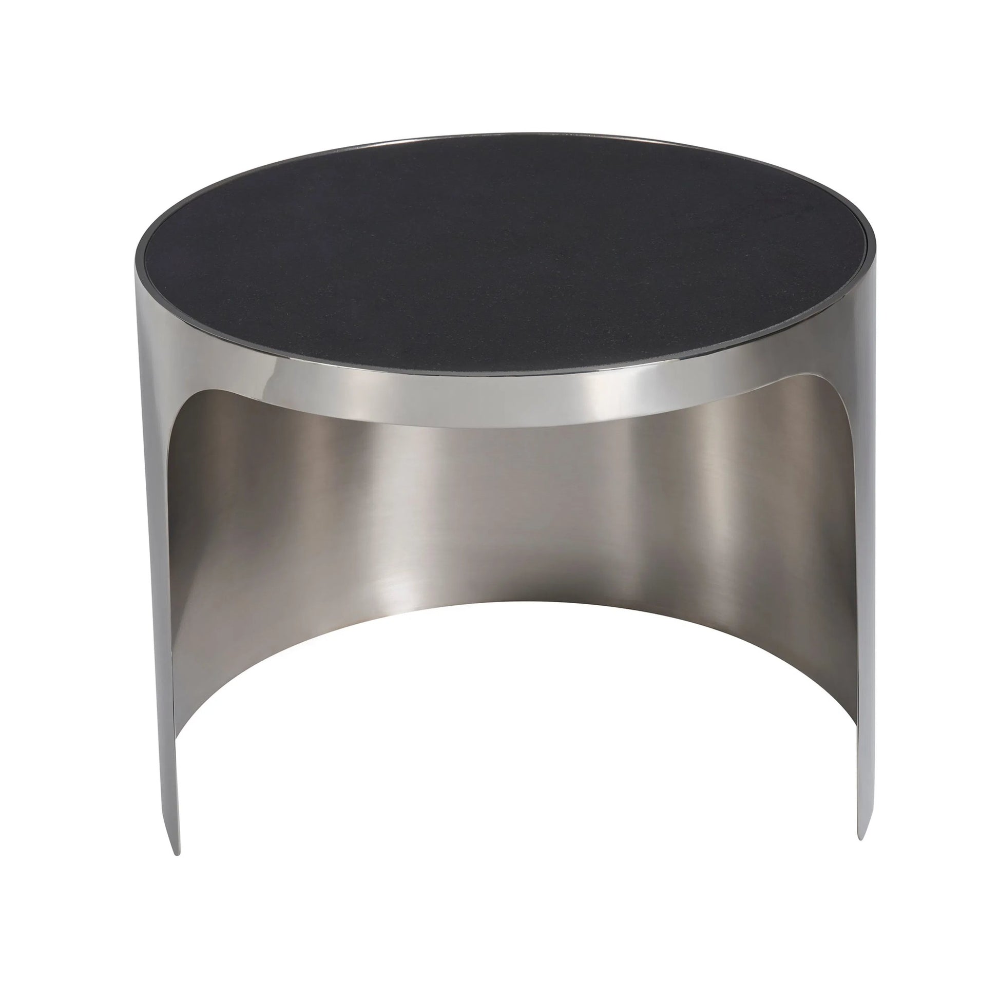 Modern Revolve Small Nesting Table by Universal Furniture in black granite, polished nickel. Made from unique in a unique style.