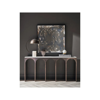 Modern Moda Console Table by Universal Furniture in white banswara, aged satin pewter. Made from unique in a unique style.