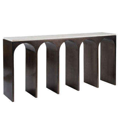 Modern Moda Console Table by Universal Furniture in white banswara, aged satin pewter. Made from unique in a unique style.