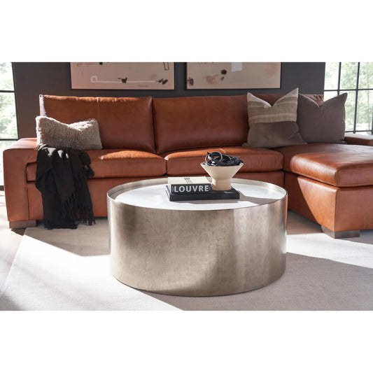 Modern Aspen Cocktail Table by Universal Furniture in white banswara, antique nickel. Made from unique in a unique style.