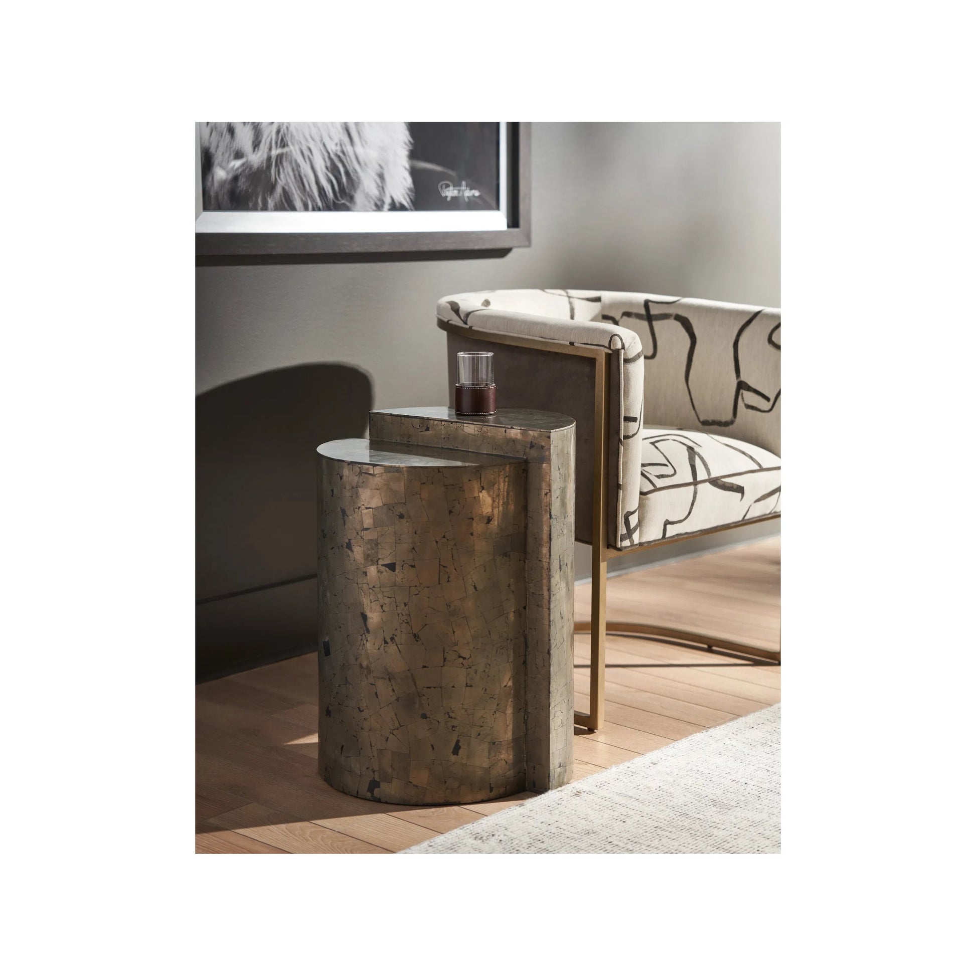 Modern Cosmo End Table by Universal Furniture in pyrite. Made from unique in a unique style.