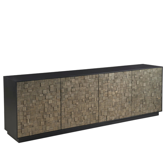 Modern Cosmo Credenza by Universal Furniture in pyrite, matte black. Made from unique in a unique style.