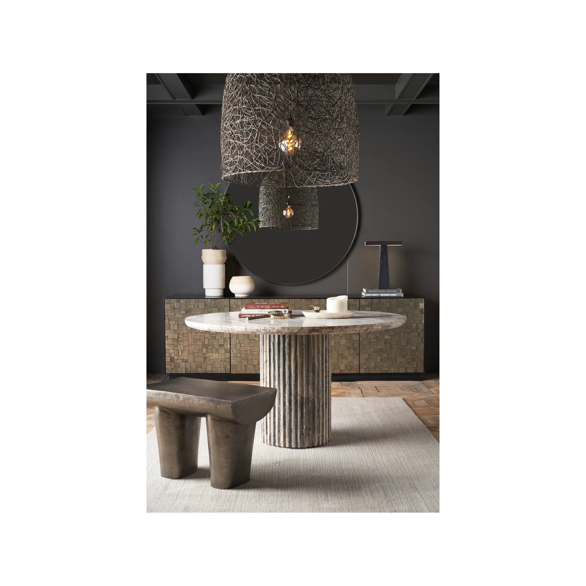 Modern Meadow Dining Table by Universal Furniture in white travertine. Made from unique in a unique style.
