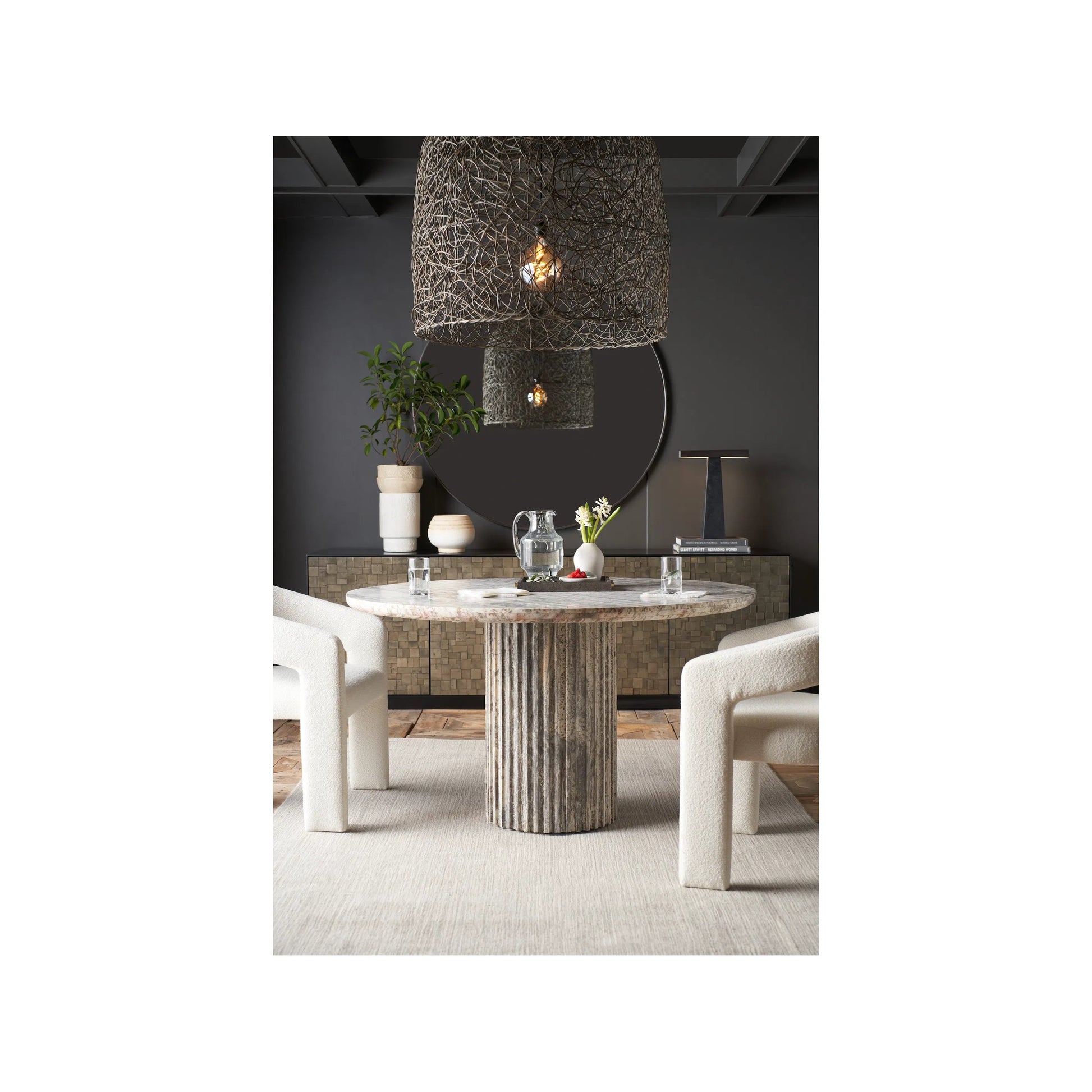 Modern Meadow Dining Table by Universal Furniture in white travertine. Made from unique in a unique style.
