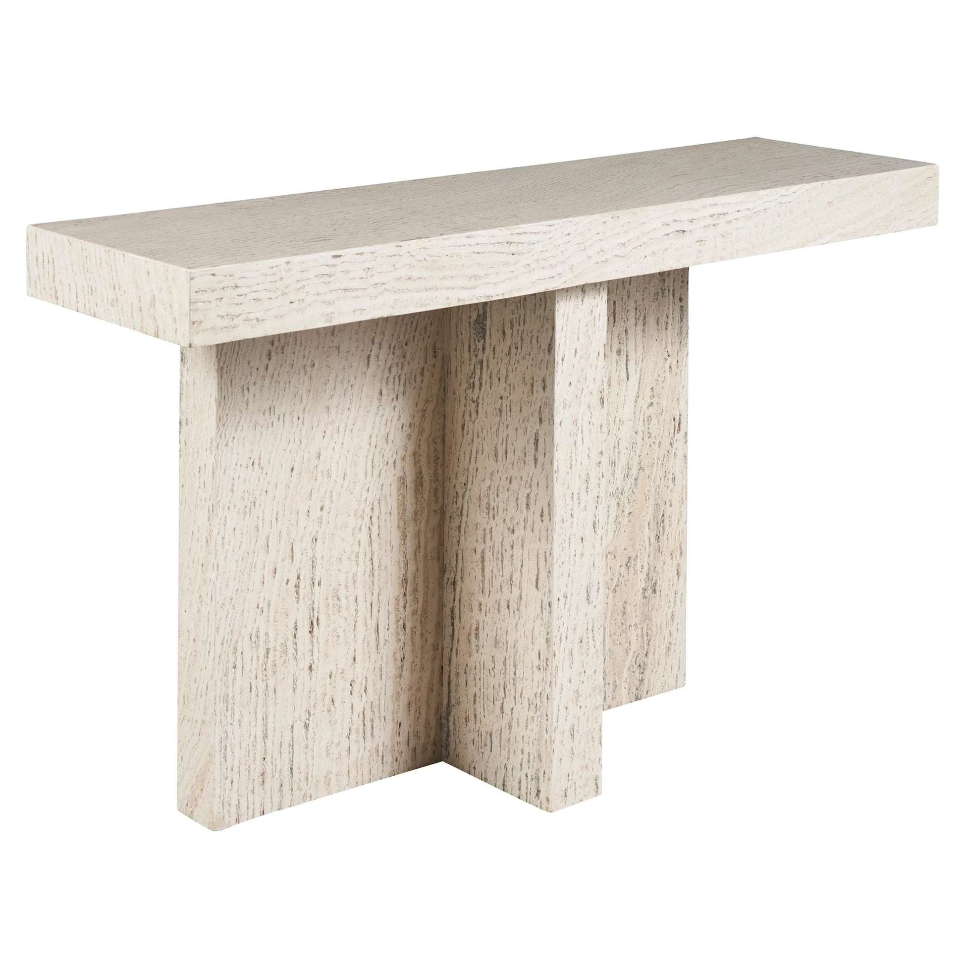 Modern Daxton Console Table by Universal Furniture in white travertine. Made from unique in a unique style.