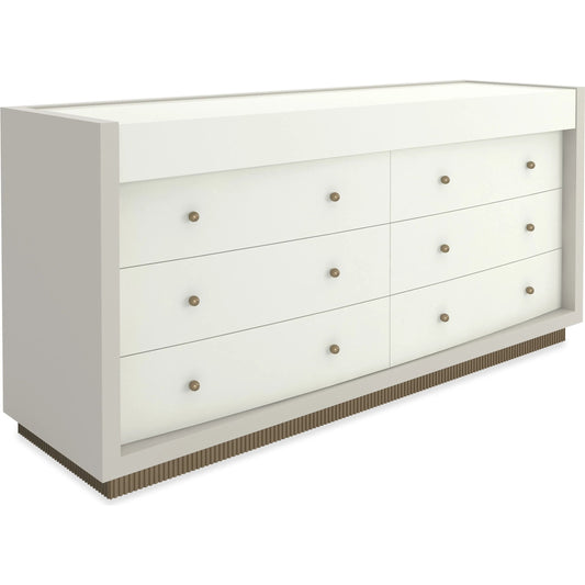 Calais Dresser by Caracole in almond milk, rockport burnished adobe, antique bronze leaf. Made from poplar in a unique style.