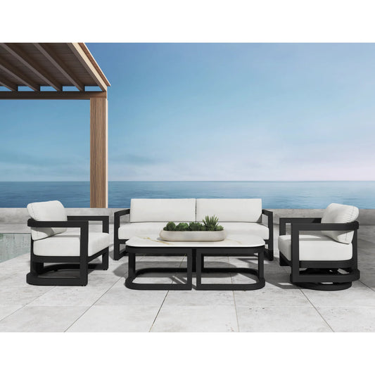 Malibu Outdoor Club Chair by Sunset West in black. Made from aluminum in a modern style.
