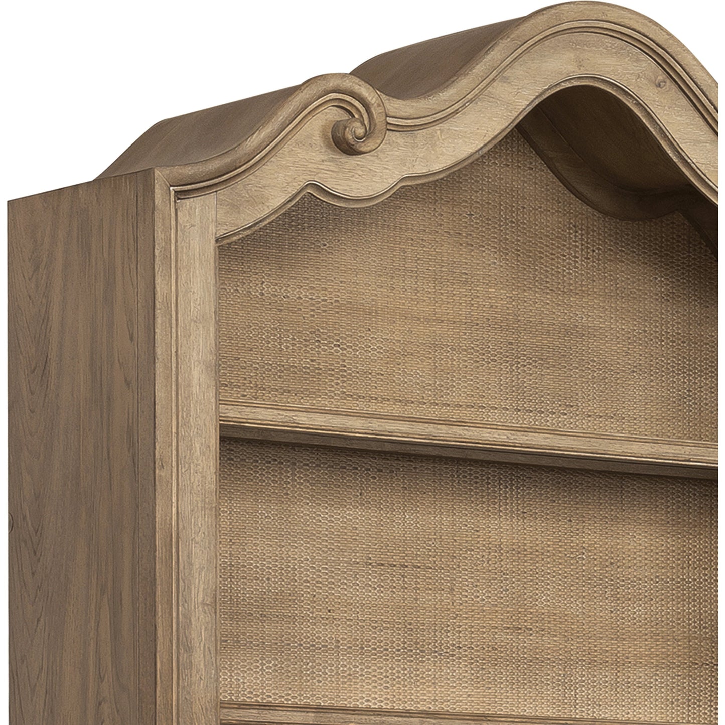004 SI-2155670 | Closeup | Weston Hills Bookcase by Pulaski Furniture in flax seed. Made from hardwood solids, hickory veneers in a traditional style.