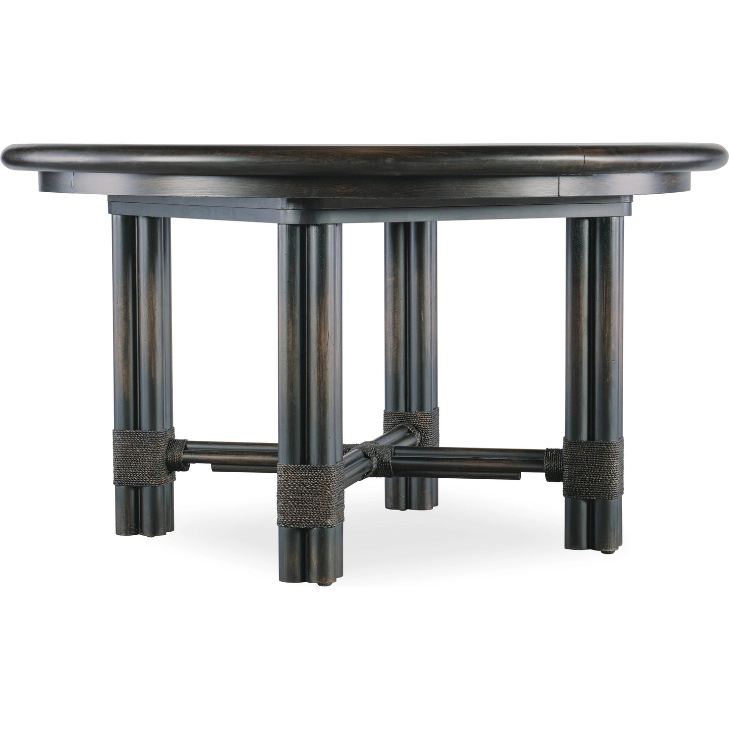 008 SI-2133713 | Primary Silo | Retreat Pole Rattan Round Dining Table by Hooker Furniture. Made from oak veneers, rope, solid-wood edged top in a cottage & farmhouse style.