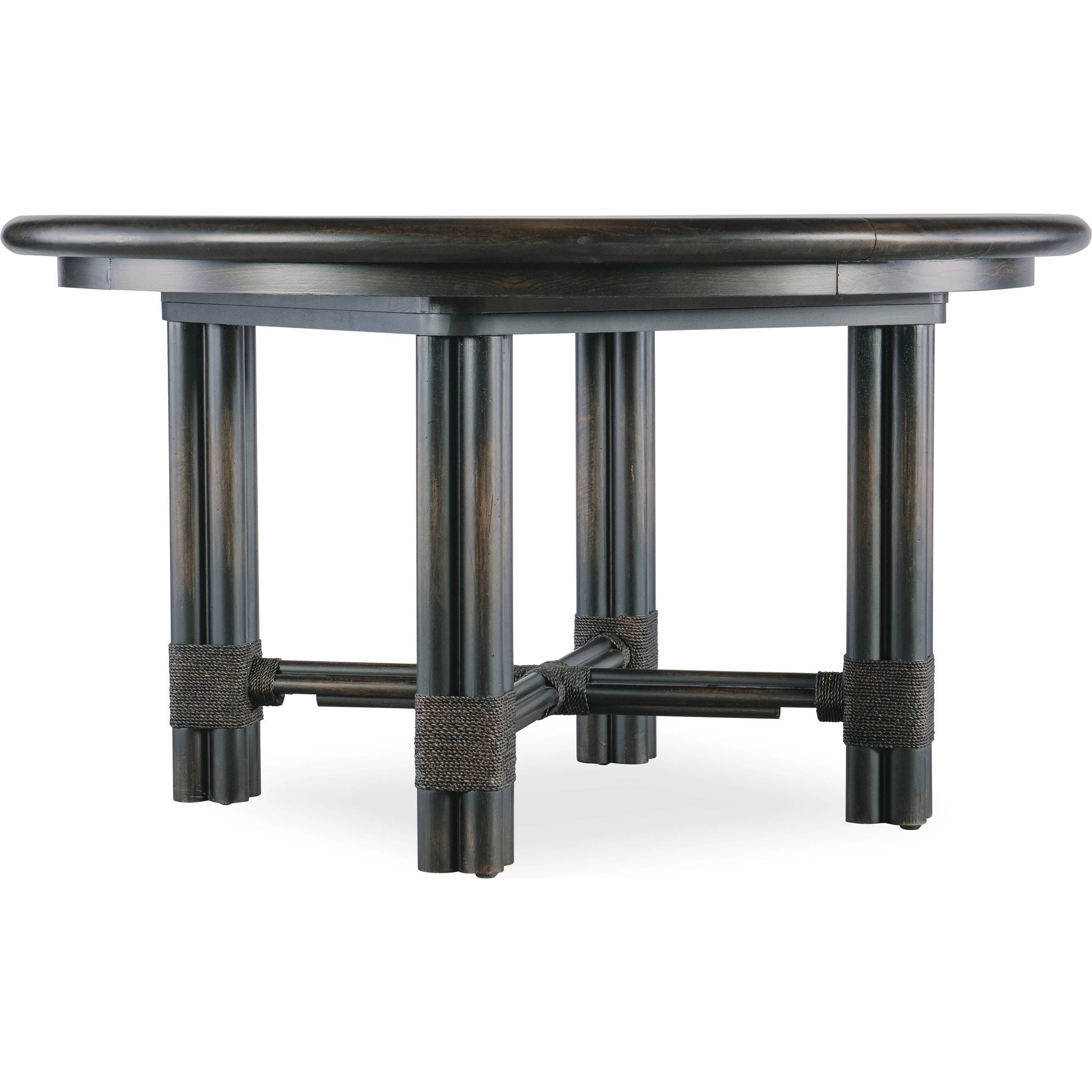 Retreat Pole Rattan Round Dining Table by Hooker Furniture. Made from oak veneers, rope, solid-wood edged top in a cottage & farmhouse style.
