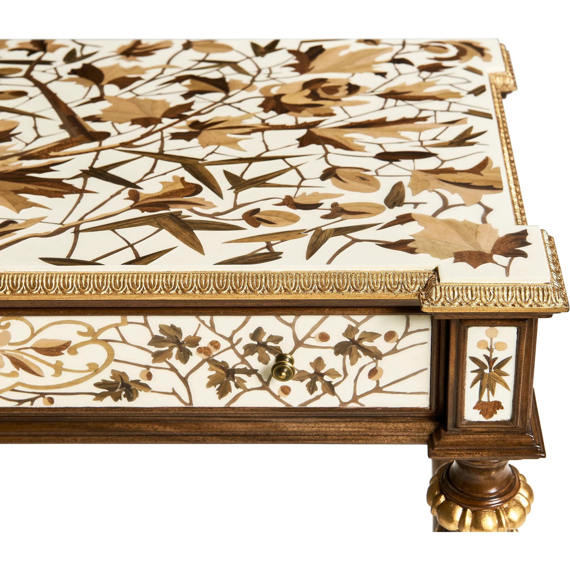 Trianon Console Table by Jonathan Charles in oak leaf parquetry. Made from mahogany solids, various marquetry veneers, resin, brass in a traditional style.