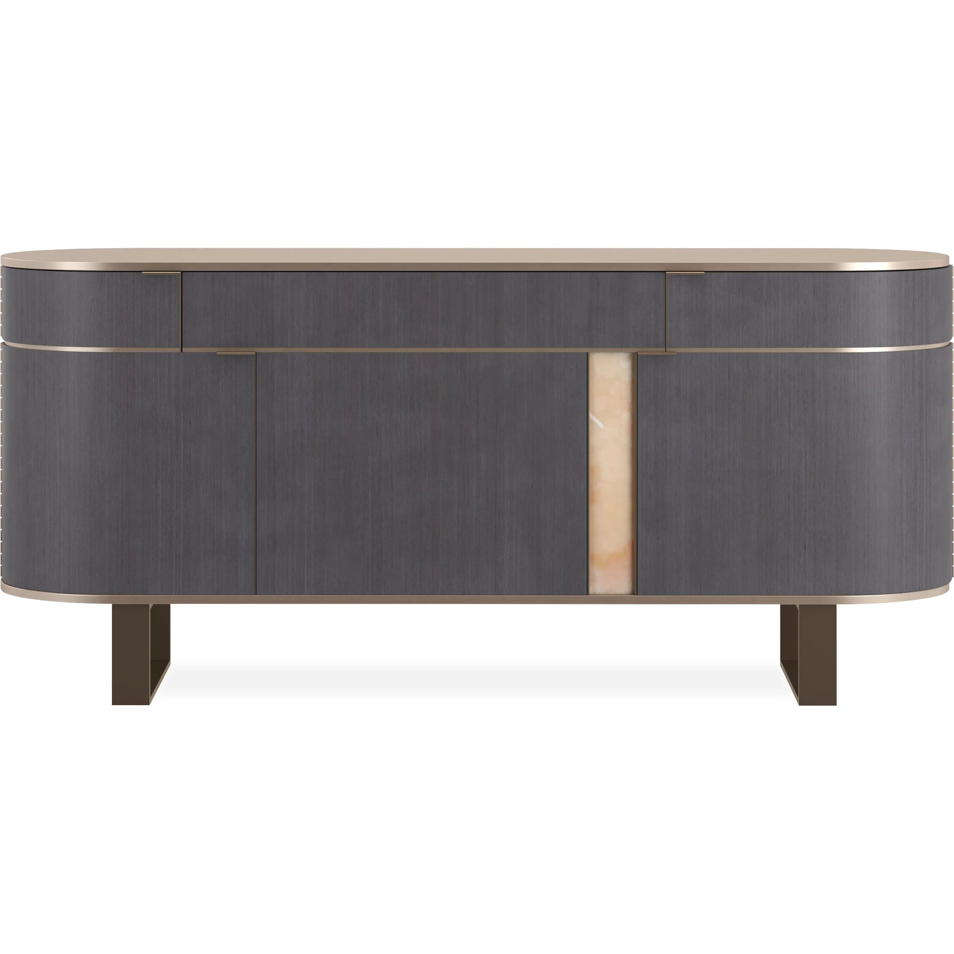 Piet Sideboard by Caracole in zinc, brushed gold paint, brushed gold. Made from asian hardwood in a modern style.