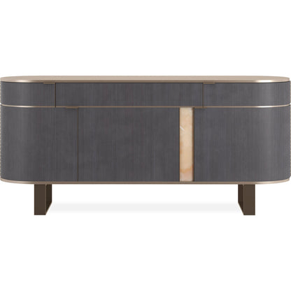 Piet Sideboard by Caracole in zinc, brushed gold paint, brushed gold. Made from asian hardwood in a modern style.