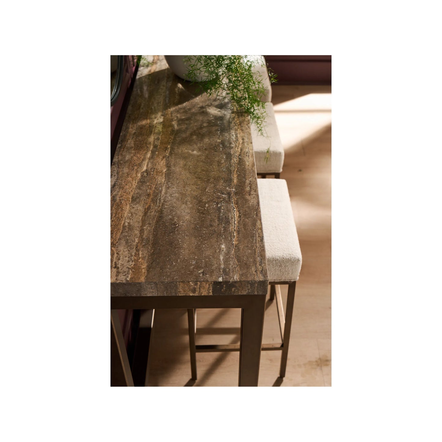 005 SI-2473008 | Lifestyle | Montclair Brindle Console W Stools by Universal Furniture in smoked gold, travertine. Made from unique in a transitional style.