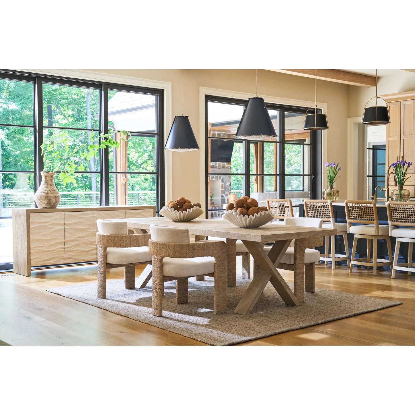 003 SI-2473038 | Lifestyle | Oasis Abaca Arm Chair by Coastal Living by Universal Furniture in dockside natural tan oak. Made from 92% polyester, 8% linen in a rustic style.