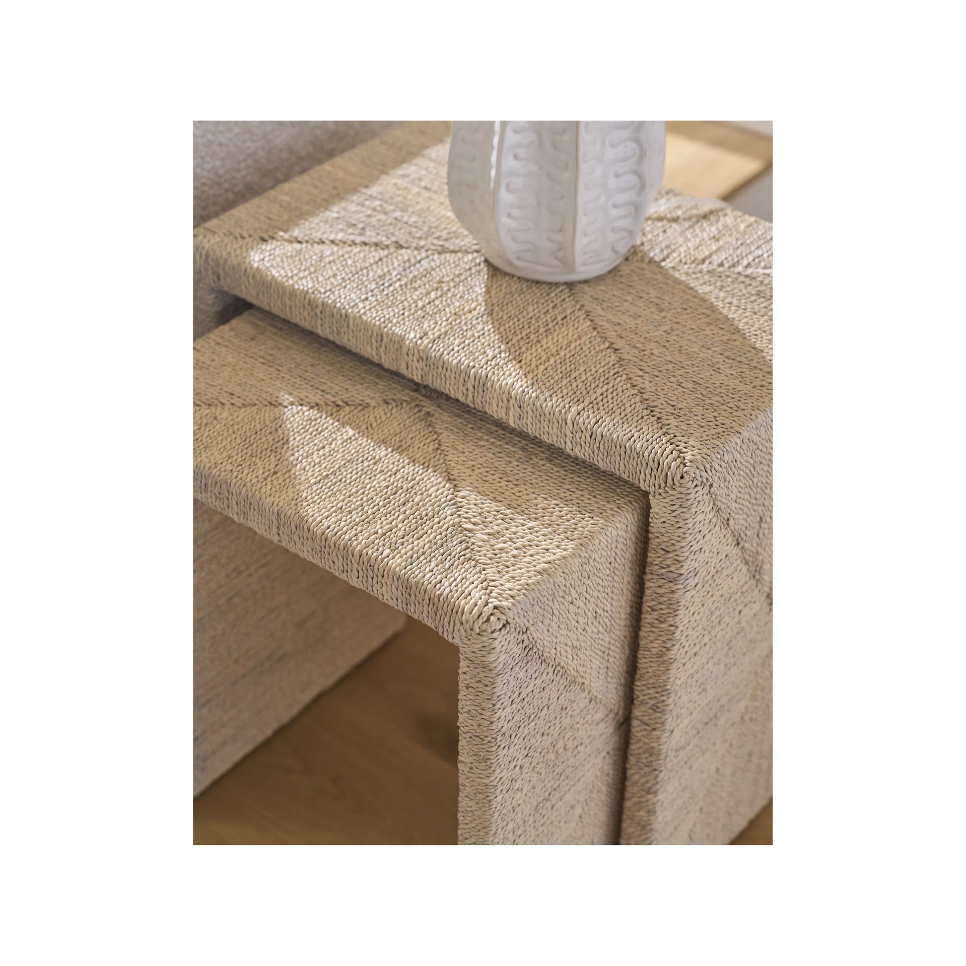 Oasis Abaca Nesting Tables by Coastal Living by Universal Furniture in natural tan. Made from unique in a rustic style.
