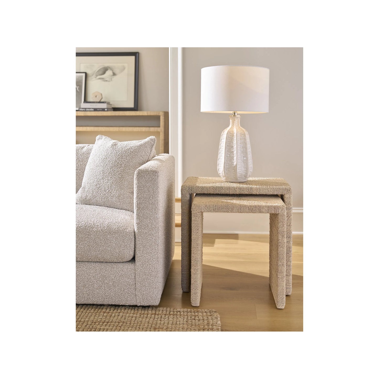 004 SI-2473042 | Lifestyle | Oasis Abaca Nesting Tables by Coastal Living by Universal Furniture in natural tan. Made from unique in a rustic style.