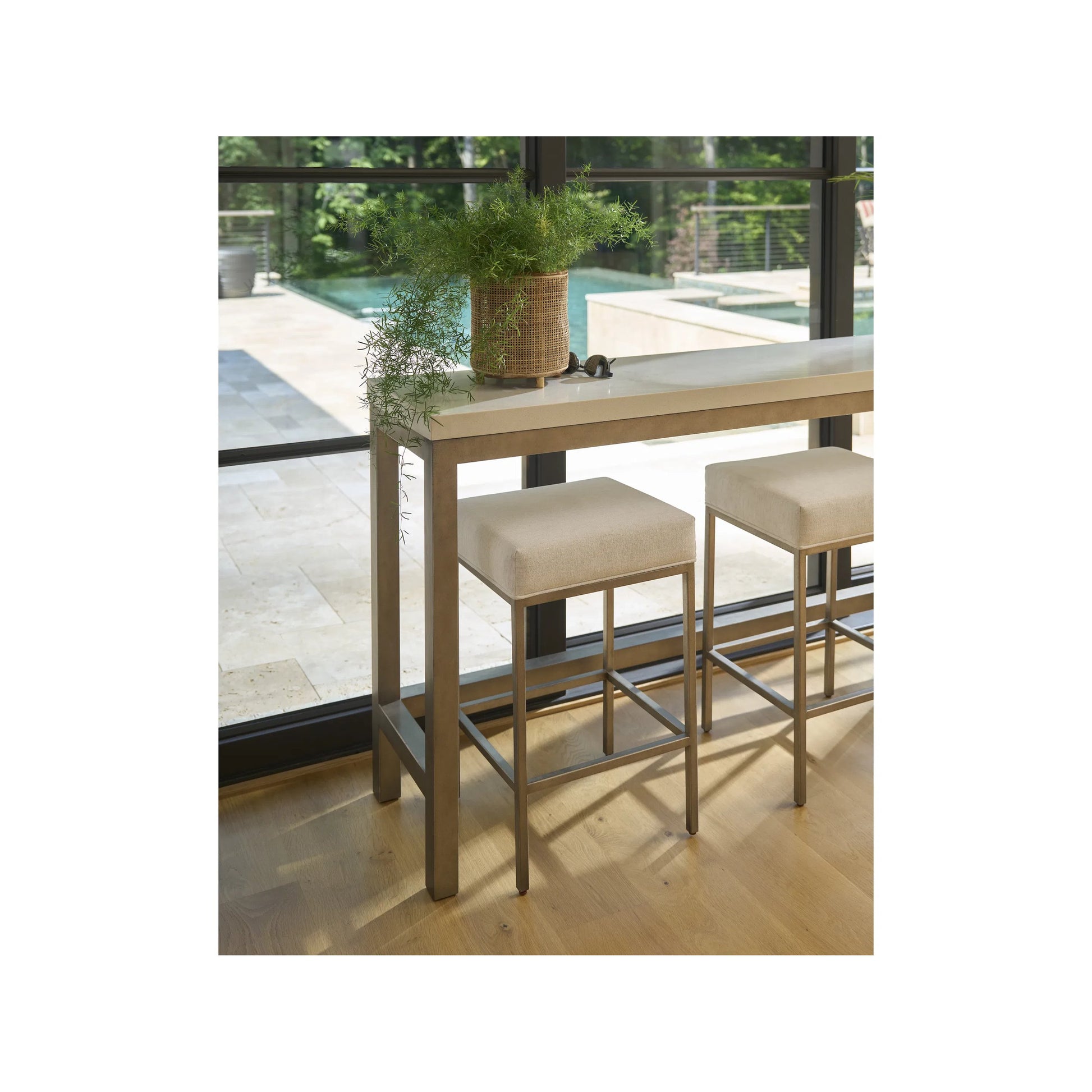 Oasis Console Stool by Coastal Living by Universal Furniture in dockside natural tan oak. Made from 92% polyester, 8% linen in a transitional style.