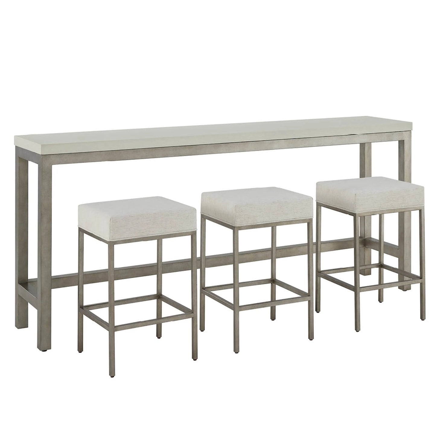 001 SI-2473053 | Primary Silo | Oasis Console with Stools by Coastal Living by Universal Furniture in antique nickel. Made from 92% polyester, 8% linen in a transitional style.