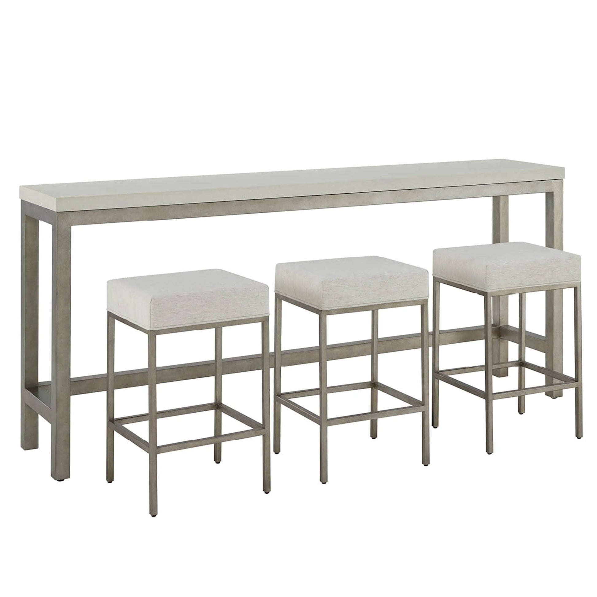 Oasis Console with Stools by Coastal Living by Universal Furniture in antique nickel. Made from 92% polyester, 8% linen in a transitional style.