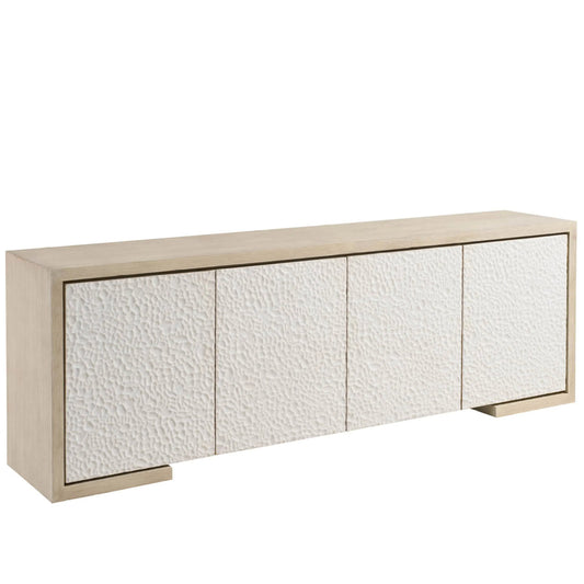 Modern Aurora Credenza by Universal Furniture in light oak, carved stone. Made from unique in a unique style.