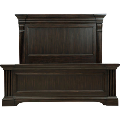 Caldwell Bed by Pulaski Furniture in deep brown. Made from acacia veneers, asian hardwood in a traditional style.