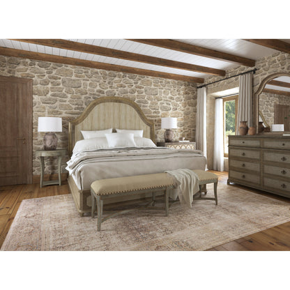 Lauro Panel Bed by Hooker Furniture in sorrento. Made from oak veneers, aluminum sheet with handpainting in a coastal style.