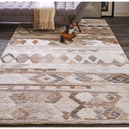 Asher Gradient Diamond Wool Rug - 8770F by Feizy in ivory, brown. Made from wool, viscose in a unique style.
