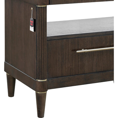 Asher Park Glass Top Bachelor's Chest by Pulaski Furniture in piano brown. Made from eucalyptus veneers in a unique style.