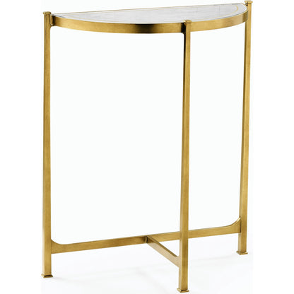 Luxe Large Half Moon Console Table by Jonathan Charles in gold and gilded iron. Made from iron in a transitional style.