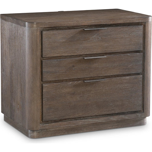 Outline Large Nightstand by Bernhardt in cassel. Made from wood in a unique style.