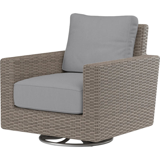 Coronado Outdoor Swivel Rocker in Canvas Flax by Sunset West in browns. Made from resin wicker in a modern style.