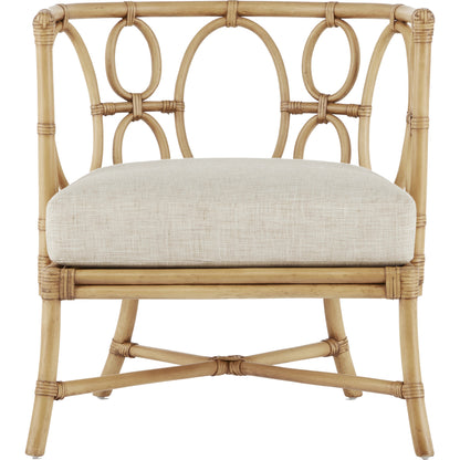 Tegal Muslin Chair by Currey and Company in rattan, natural. Made from rattan, wood, leather, finn natural in a coastal style.