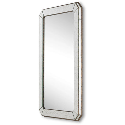 Antiqued Wall Mirror by Currey and Company in antique mirror. Made from wood, mirror in a traditional style.