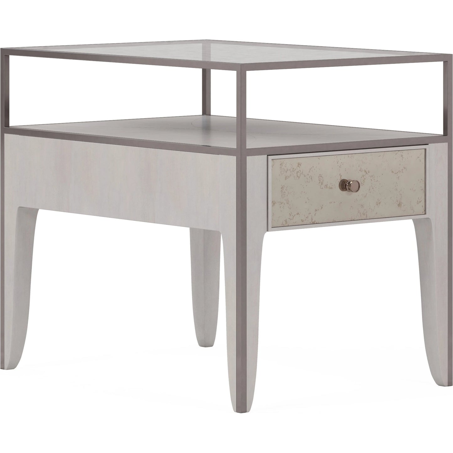 001 SI-2155801 | Primary Silo | Mezzanine End Table by A.R.T. Furniture in dove gray. Made from parawood, poplar solids, maple veneer, mirror, glass, steel in a modern style.