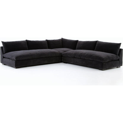 Grant 3-PC Sectional by Four Hands in ashby oatmeal and espresso. Made from 72% polyester, 18% pre-combed cotton, 10% cotton, solid banak, solid pine in a modern style.