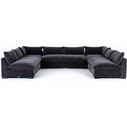 Grant 5-PC Sectional by Four Hands in ashby oatmeal and espresso. Made from 72% polyester, 18% pre-combed cotton, 10% cotton, solid banak, solid pine in a modern style.