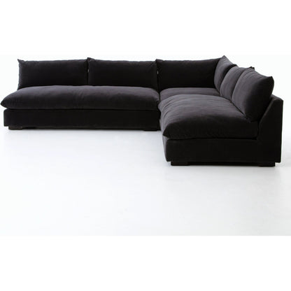 Grant 3-PC Sectional by Four Hands in ashby oatmeal and espresso. Made from 72% polyester, 18% pre-combed cotton, 10% cotton, solid banak, solid pine in a modern style.