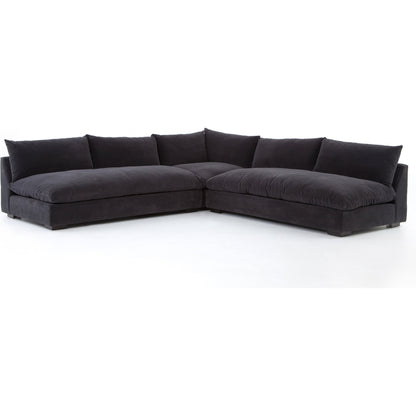 Grant 3-PC Sectional by Four Hands in ashby oatmeal and espresso. Made from 72% polyester, 18% pre-combed cotton, 10% cotton, solid banak, solid pine in a modern style.