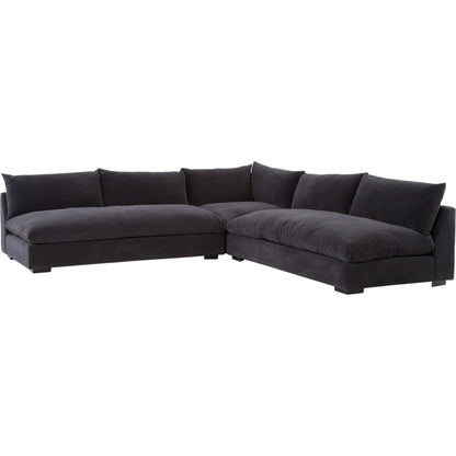 Grant 3-PC Sectional by Four Hands in ashby oatmeal and espresso. Made from 72% polyester, 18% pre-combed cotton, 10% cotton, solid banak, solid pine in a modern style.