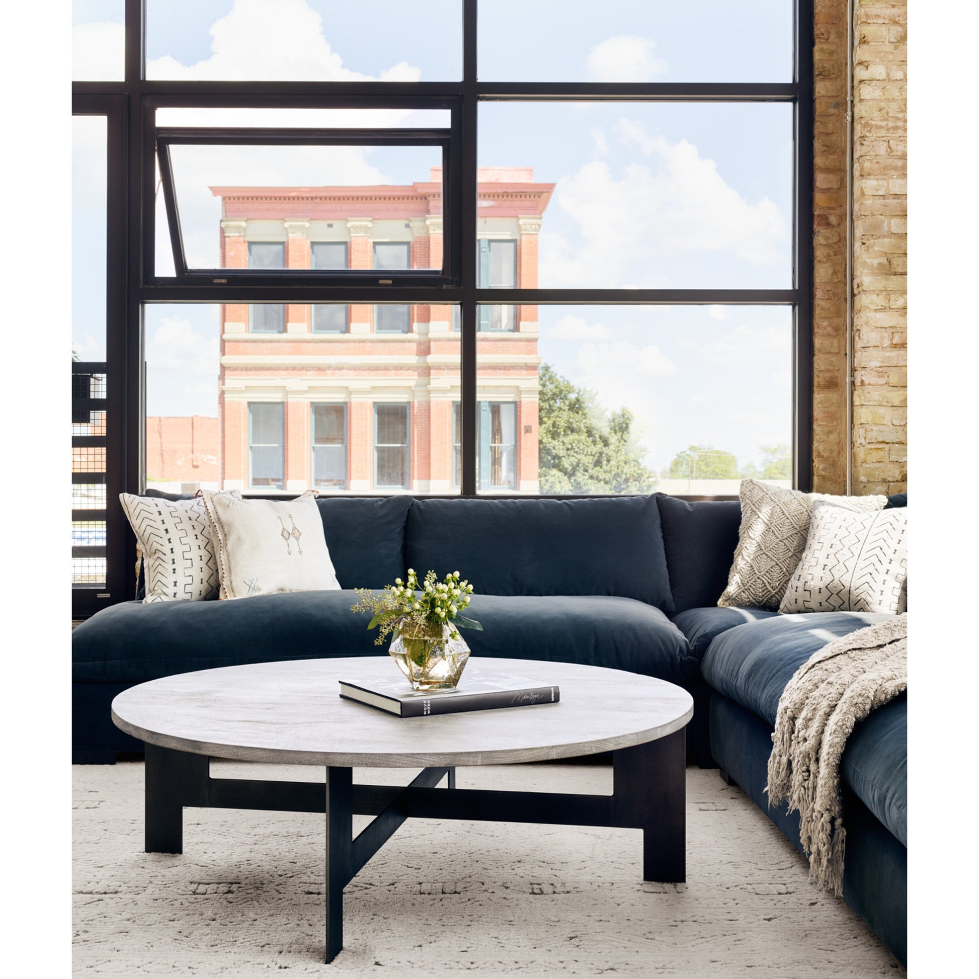 Grant 3-PC Sectional by Four Hands in ashby oatmeal and espresso. Made from 72% polyester, 18% pre-combed cotton, 10% cotton, solid banak, solid pine in a modern style.