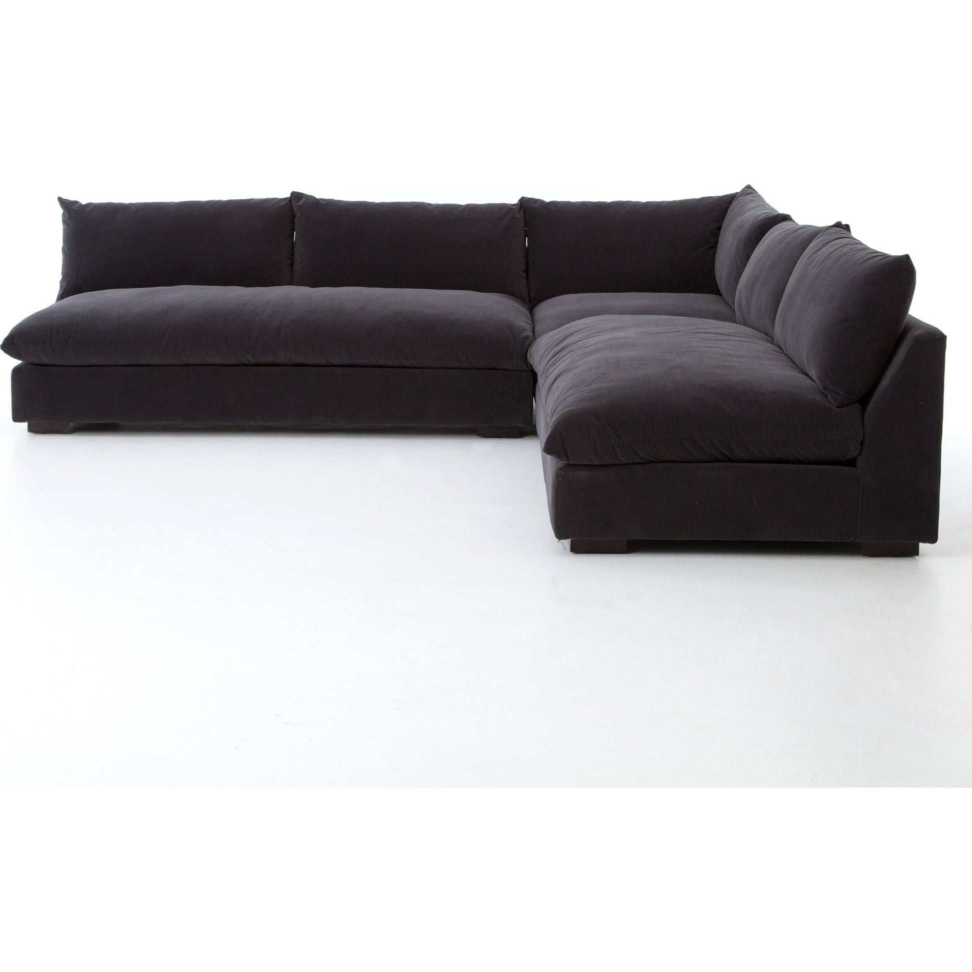 Grant 3-PC Sectional by Four Hands in ashby oatmeal and espresso. Made from 72% polyester, 18% pre-combed cotton, 10% cotton, solid banak, solid pine in a modern style.