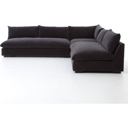 Grant 3-PC Sectional by Four Hands in ashby oatmeal and espresso. Made from 72% polyester, 18% pre-combed cotton, 10% cotton, solid banak, solid pine in a modern style.