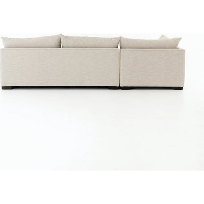 Grant 3-PC Sectional by Four Hands in ashby oatmeal and espresso. Made from 72% polyester, 18% pre-combed cotton, 10% cotton, solid banak, solid pine in a modern style.